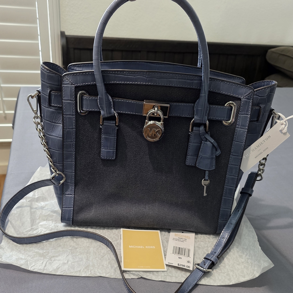 Michael Kors Navy Blue and Black Tote Handbag